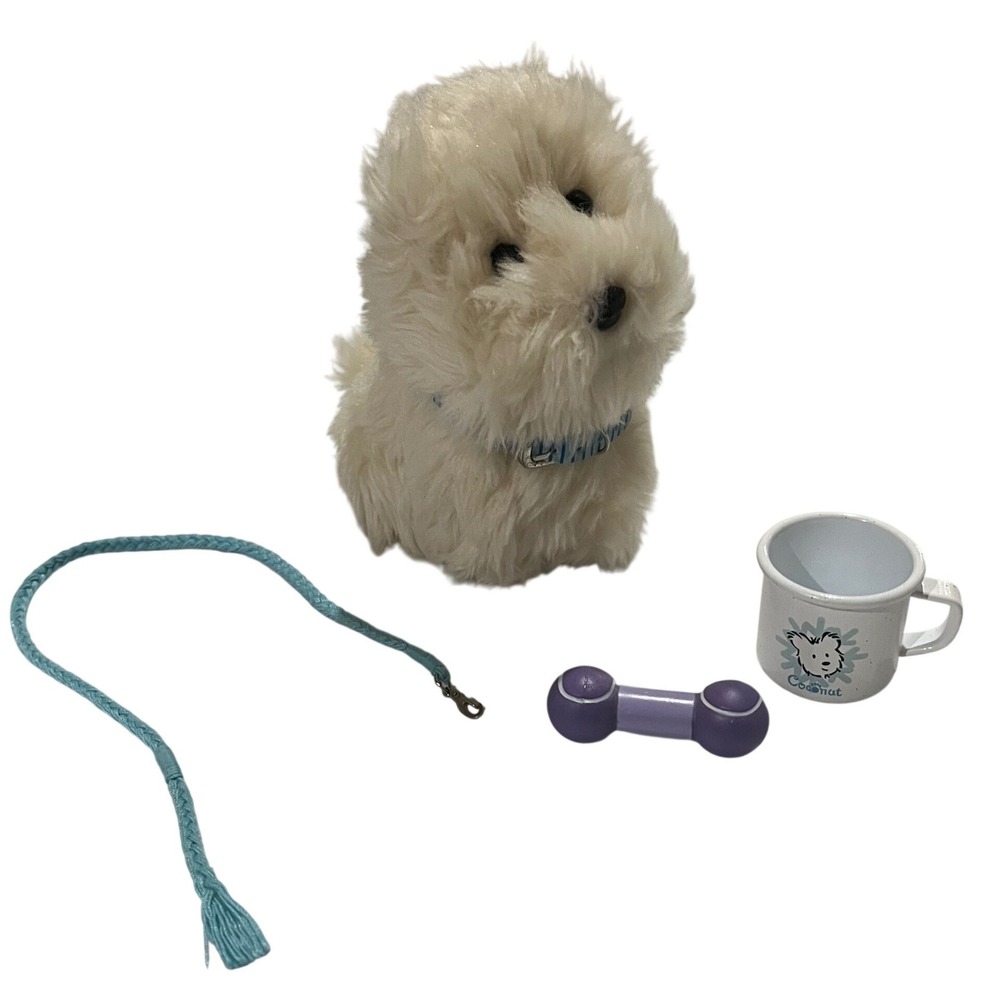 American Girl Coconut the Dog Plush Set with Leash Toy and Dish Cream Westie